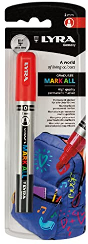 LYRA Graduate Mark All Permanent Marker rot Blister 1 Stk. | Multi Surface Marker, wasserbasiert, Rundspitze, schnell trocknend, Blister