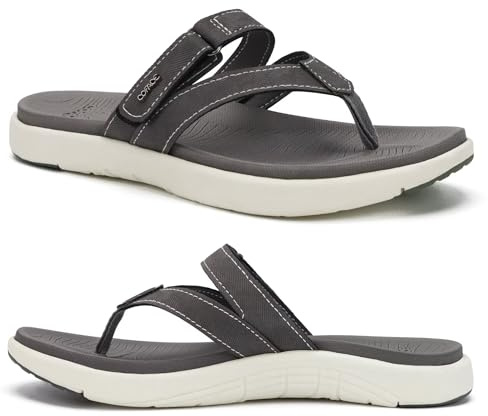 COFACE Womens Orthopedic Flip Flops Ladies Slip On Athletic Yoga Mat Memory Foam Cushion Thong Sandals Summer Beach Pool FlipFlops Sandles Comfy Plantar Fasciitis Arch Support Grey 5