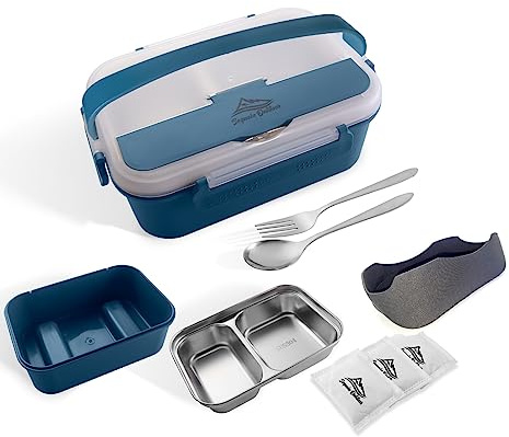 SEQUOIA OUTDOOR® Flammenloses Kochsystem - Campingkocher ohne Gas & Feuer, Essen kochen ohne Strom, Edelstahl Lunchbox für Auto, Camping, Büro und Notfall, inkl. Gabel, Löffel & 3 Kochpads