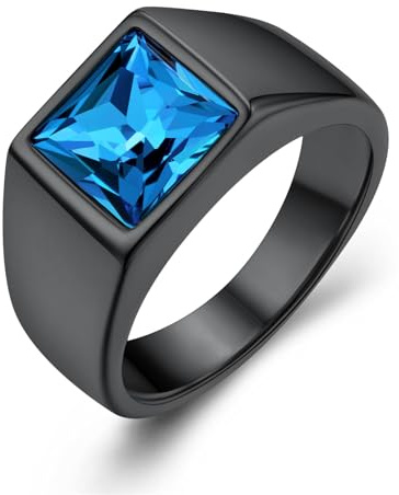 GoldChic Schwarzer/Blauer Stein Ring Herren Damen Siegelring mit Gravur Geburtsstein Edelstahlring Bandring Solitärring Schmuck Größe 54mm bis 72mm wählbar