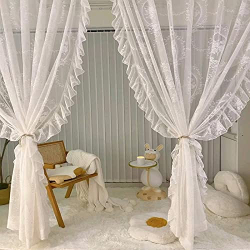 V3VOGUE Luxus Spitze Gardinen Voile Vorhang Küchen Gardine - Für Wohnzimmer Mädchenzimmer Stickerei Tüllvorhänge, Fenster Gardinenschals, 1 Stück, B X H, 150x220cm 250x260cm 300x260cm