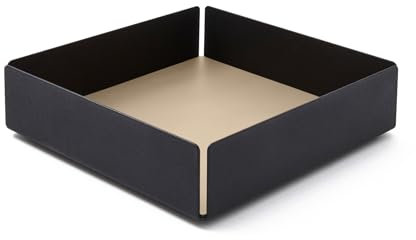 eglooh - Moire - Taschenleerer mit Struktur aus schwarzem Stahl - Innerer Boden aus Leder Beige - Schreibtisch Organizer mit modernem Design - cm 14,5 x 14,5 x H.4 - Made in Italy