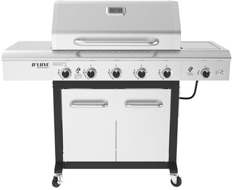 Nexgrill Deluxe 5-Burner Propane Barbecue Gas Grill with Side Table and Ceramic Searing Side Burner, 771 sq. in., 75000 BTUs, Black, Outdoor Cooking, Patio, Barbecue Grill, 720-1046A