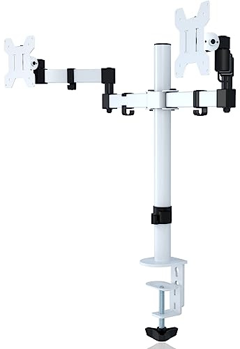 Bracwiser Monitor Halterung 2 Monitore 27 Zoll verstellbare Tischhalterung für 13–27 Zoll, bis zu 10 kg pro Arm, VESA 75 x 75 mm/100 x 100 mm Zusammenklappbarer Monitorarm Monitor Halterung weiß
