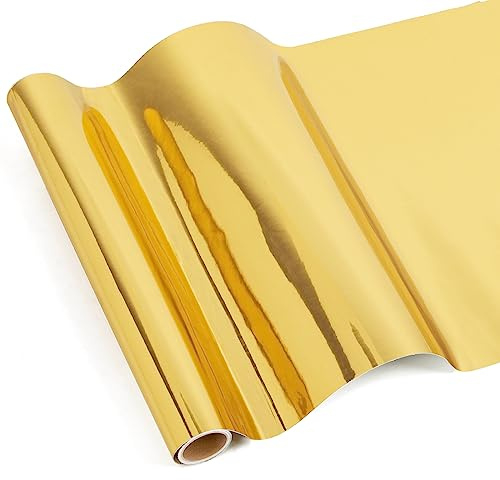 IModeur Metallisch Chrom Gold Vinylfolie Plotter - 30,5 x 125 cm Plotterfolie Gold Vinyl für DIY-Geschenke, Geburtstagsfeier