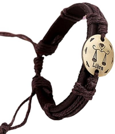 LODMLOER Bilancia Vintage Intrecciato 12 Segno Zodiacale Bracciale - Semplice Braccialetto Regolabile con Ciondoli, Vergine Pesci per Le Donne Regalo Segno Zodiacale, Bilancia