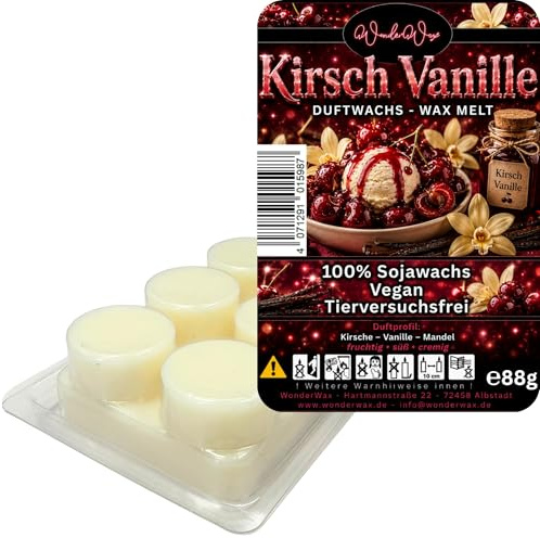 WonderWax® Duftriegel 6 x Duftwachs Kreise Weiß Kirsch Vanille | Farbe: Weiß | Raumduft für Duftlampen, Wax Melt, Sojawachs, Indoor Duftöl Wachs schmelzen für Aromalampe