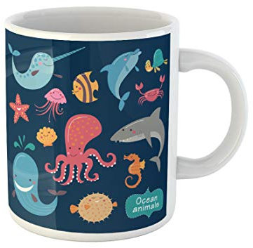874 Tazza Simpatici Animali Dell'Oceano Sul Buio Infantile Del Pesce Balena Multicolore Tazze Originali Di Caffee Personalizzata Tazzine Da Caffè 330Ml Per Nonna,Festa,Compleanno