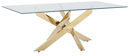 Venta-Unica - Mesa de Centro de Vidrio Templado y Metal Dorado - Transparente - Cosima