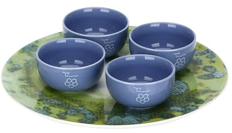 THUN - Set 4 ciotoline con vassoio, Oasi - Porcellana - ciot 9,5cm + 31cm
