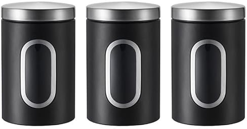 shilanmei Kitchen Canisters Set of 3,Airtight Food Storage Jar Stainless Steel Coffee Container with See Window for Flour Spices Grains Tea (Viewable black)