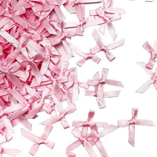 EUPSIIU 150 Pezzi Fiocchi di Nastro di Liscio Rosa Mini Nodo, Nastro di Raso Rosa, Fiocchi Piccoli, Nodo di Raso Doppio Lato per Artigianato Fai da Te Decorazione di Nozze Creazione di Carte Abbell
