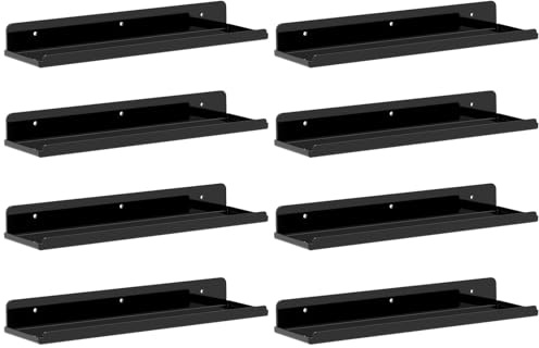 Lifewit 8 Pack Kunststoff Wandregal, 35,5cm Schweberegal Wand trag. 6kg | Hängeregal für Kinderzimmer Schlafzimmer Wohnzimmer Bad Küche, Regal Wall Shelf Regalbrett Bilderleiste Bücherregal, Schwarz