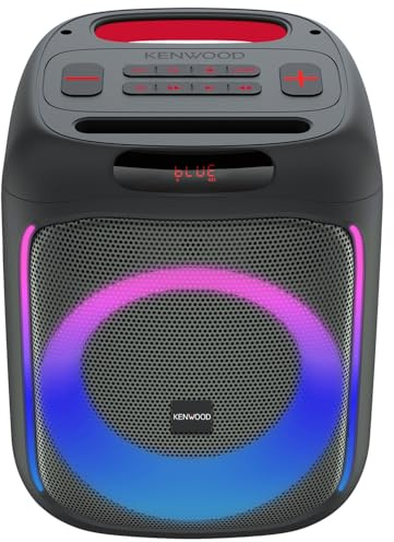 Kenwood AS-P200BT Party Speaker Portatile 50W RMS con Woofer 165mm, 2 Tweeter, DSP, Bluetooth, USB, microSD, AUX-IN, ingresso microfono, luci LED multicolore, batteria fino a 10h, modalità TWS Stereo