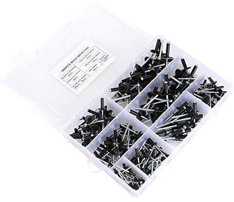 Tbest Blindnieten, 200-teiliges Schwarzes Blindniet-Set, Sortiment an Aluminium-Blindnieten, 3,2/4,0/4,8 Mm