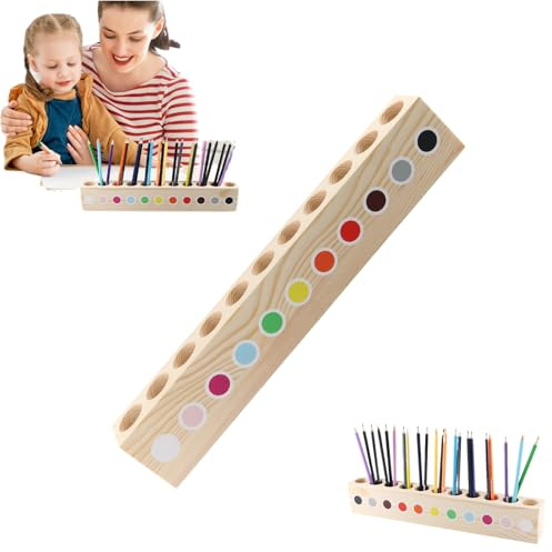 Ehuihuan 11 Fächer Stifthalter aus Holz, Montessori Buntstifte Organizer für Kinder, Schreibtisch Organizer aus Massivholz für Buntstifte, Praktische und Schöne für Büro Zuhause Schule