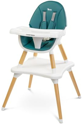 CARETERO Tuva Seggiolone - Design scandinavo - Seggiolone da pranzo da 6 mesi a 3 anni - Carico massimo 15 kg - Seggiolone o sedia 2in1 + tavolo - Vassoio regolabile - Verde Scuro