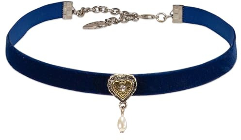 Alpenflüstern Trachten-Samtkropfband Trachtenherz mit Tropfenperle - Trachtenkette enganliegend, Kropfkette elastisch, Damen-Trachtenschmuck, Samtkropfband schmal (in traditionellen Farben) DHK338