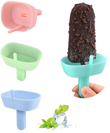 DuDuZui 4PCS Drip Free Popsicle Holder, Reusable Silica Gel BPA Free Popcical Holder for Kids, Silicone Burr-Free Safety Healthy Mess Free Frozen Treats Holder with Straw and 2 Slots, 4 Colors