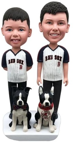 Individuelle Pärchen-Wackelköpfe mit 2 Hundefiguren, personalisierbar, Ganzkörperfigur, handgefertigt, Wackelkopf-Figur, Puppenskulptur aus Bild, 2 Personen und 2 Hunde, hohe Ähnlichkeit, lustiges und