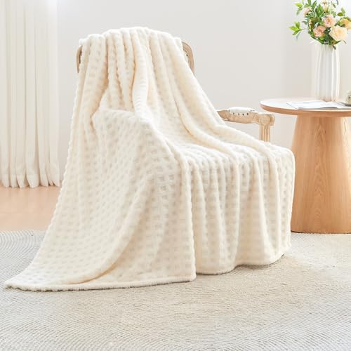 Wajade Kuscheldecke Flauschig Kunstfelldecke Decke Sofa Waffel Sofaüberwurf warm Sofadecke Comfort Couchdecke weiche Wohndecke für Couch und Bett 127 x 178 cm White