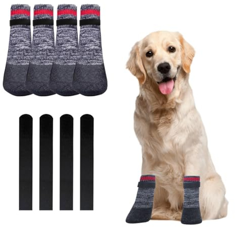 Voarge 4 Stück Hundesocken mit rutschfesten, Socken für Hunde Verstellbarer, wasserdichte Antirutschsocken für kleine, mittlere und große Hunde, L