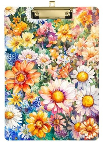 Klemmbrett mit bunten Blumen für den Sommer, A4, 31,8 x 22,9 cm, Kunststoff-Klemmbrett mit flachem Profil-Clip für LKW-Fahrer, medizinische Unternehmer