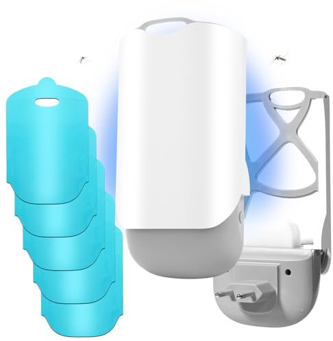 AICase Trappola per insetti volanti per interni,trappola luminosa cattura mosche della frutta,mosche,moscerini e mosche domestiche,trappola per zanzare,tarme (1 base a innesto+1 cartuccia+5 ricariche)