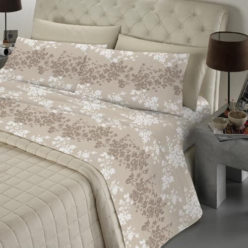 Banzaii - Completo Lenzuola Singolo 100% Cotone, Made in Italy, con Angolo h 30 cm, Renata beige