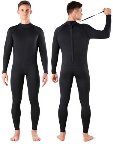 Niksa Men Wetsuit 3/2mm, SBR Neoprene Full Wet Suit YKK Back Zip for Surfing Swimming Diving Water Sports