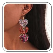Inateannal Boucles D'oreilles Acrylique Coeur Rouge Boucles D'oreilles Paillettes Coeur En Résine Boucles D'oreilles En Forme D'amour Boucles D'oreilles Longues En Forme De Goutte D'amour Pour Femmes