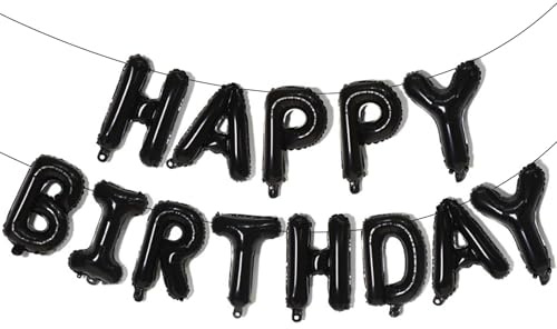 DazzJoy Schwarze Happy Birthday Ballon Girlande,Happy Birthday Banner,Buchstaben Ballons für Geburtstagsdeko,Folienballon Geburtstag,Geburtstagsballon Banner,Geburtstagsbanner für Erwachsene Kinder