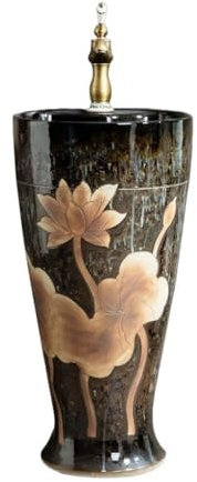 uotmui Pedestal Sink Vanity Courtyard Retro Bathroom Column Basin Balcony Carved Washbasin Outdoor Vertical Washbasin Bathroom Pedestal Sink