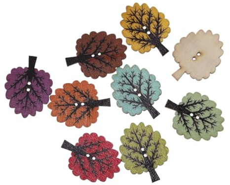 20 bunte Holzknöpfe Baumdesign 32x25mm Baum bunt Zweilochknöpfe mit 2 Löcher a 1,5mm - zum nähen annähen Jackenknöpfe Bastelknöpfe Knöpfe aus Holz