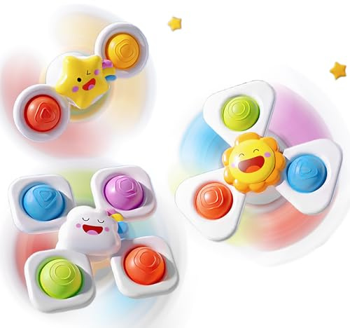 Echehi Lot de 3 Jouet Ventouse Bebe, Jouet Bain Bebe, Jeux Sensoriel Bebe. Soleil