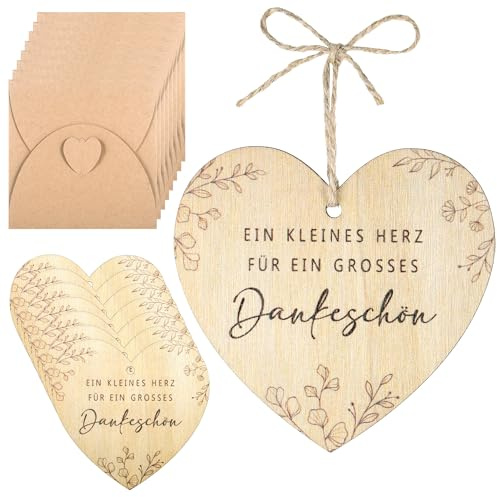 Zocipro 8 Stück Dankeschön Geschenke Holz,Kleines Dankeskarte aus Holzherz | “Ein Kleines Herz Für Ein Grosses Dankeschön”,mit Umschläge Karte,Danke Holzkarte zur Hochzeit Geburtstag Jahrestag Ruhestand