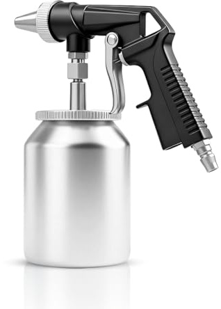 LOMUG Pistolet de sablage avec une pression de travail de 6,2 bar. Le sablier a une demande en air de 198 L. Le pistolet à jet convient pour le polissage, le dérouillage et le nettoyage des impuretés