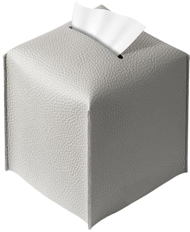 HSTWODE Kosmetiktücherbox, Taschentuchbox, Quadratisch,PU Leder Moderner Kosmetiktücherbox, Tissue Box für Esszimmer Badezimmer Büro,13 x 13 x 13 cm (Grau)