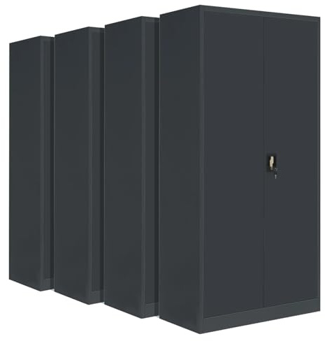 4-Pack LagerZwei Mehrzweckschrank 185x90x40cm I Metallschrank, 4 Fachböden I Aktenschrank, abschließbar I Robuster Allzweckschrank als Werkstattschrank & Büroschrank I Stahlschrank anthrazit