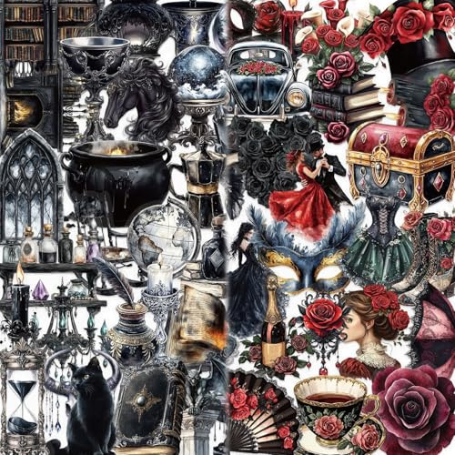 100 Stück Vintage Stickers Gothic Aufkleber Set PET Wasserfeste Decals | DiiWmme Transparente Retro Alte Burg Aesthetic Sticker für Scrapbooking Journaling Laptop Tagebuch Wasserflaschen Fotoalbum