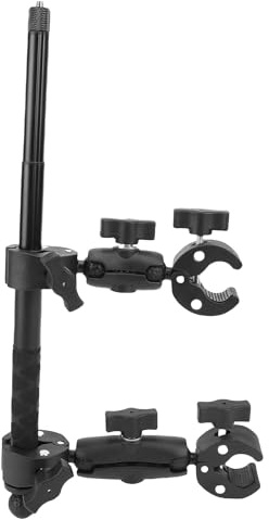 Asixxsix Motorcykelfäste, 46 Tums Utdragbar Selfie Stick för Actionkamera Universal Justerbar 360 Kamerafäste, Dubbelklämma Heavy-Duty Cykelstyre Stöldskyddsklämma