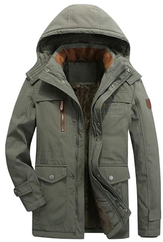 Generisk Parker jackor herr vinter lång fleecefoder stora storlekar vinterrock huvjacka varm fodrad vinterjacka övergångsjacka utomhus tjock grön vinterjacka herr lång, Ag, 4XL