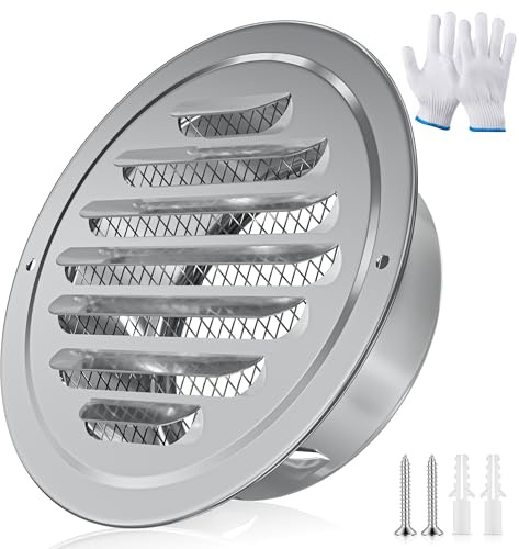 HG Power 100mm Air Vent Cover for Wall 304 Stainless Steel for Ventilation | 4 Round Vent Grille with Insect Mesh, Extractor Fan, Tumble Dryer Vent Cover for Bathroom, Kitchen, Silver