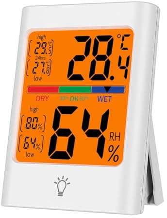 Gettimore Digital Indoor Thermometer Hygrometer with Magnet and Backlit LCD Display Refrigerator, White