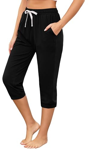 Vlazom Pantalones Capri de Yoga para Mujer en Tejido French Terry, Pantalones Deportivos Holgados con Cordón y Bolsillos S-3XL