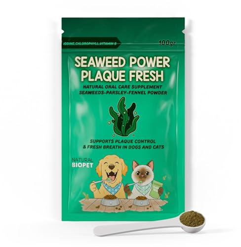 NATURALBIOPET | Naturligt tandtillskott för hundar och katter (100 g) | Med Ascophyllum Nodosum tång och fänkål | Hjälper till att bekämpa tandsten, plack och dålig andedräkt | Oralhygien