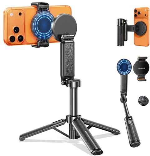17 Zoll Handy Stativ Selfie Stick, 4,5 Zoll Taschenformat Bluetooth | 4-in-1 Design, Kabellose Fernbedienung, 360° drehbar, Kompatibel mit MagSafe, Abnehmbare Klemme, Für iPhone Android