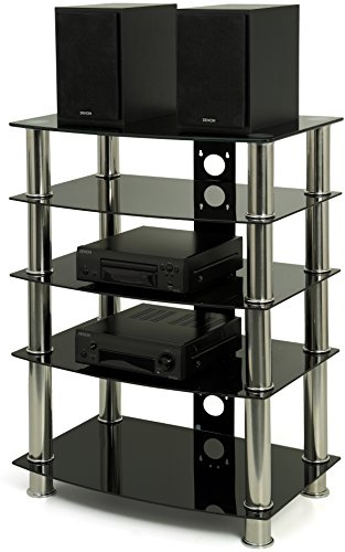 Centurion Supports Galago 5-Shelf Premium Black Glass with Silver Legs AV Rack