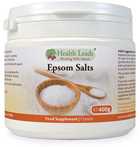 Pure, Food Grade Epsom Salts, Magnesium Sulphate, Vegan, Non-GMO, Widely Used to Help Relax Aching and Tired Muscles After Sports and Exercise, Resealable Container, Easy to Use (400g)