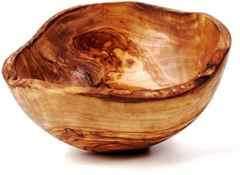 Obstschale aus Olivenholz rund, Holzschale im Naturschnitt, Brotschale aus Holz, Salatschüssel, 26 Zentimeter